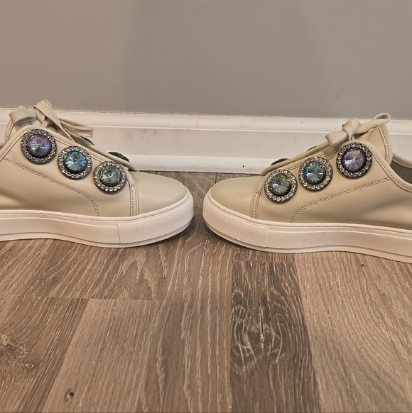 Kurt Geiger Beige Rhinestone Bling Sneakers - Picture 5 of 9